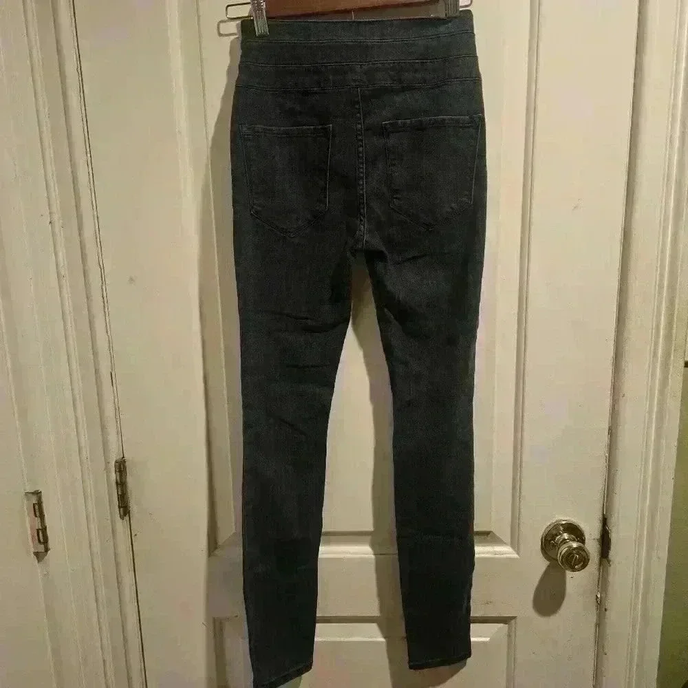 P7035  dark wash denim skinny jeans size 27in highr waist - Picture 5 of 9